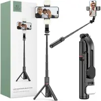 Tech-Protect L05S Bluetooth selfie stick with tripod up to 105cm with LED lamp - black