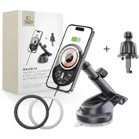 Tech-Protect MM15W-V6 15W Car Charger Holder with MagSafe for Dashboard and Air Vent - Black