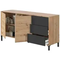 Dmora Highboard Concord, Modernes Sideboard mit 2 Türen und 3 Schubladen, Buffet im Wohnzimmer, Fernsehschrank, 154x41h74 cm, Asteiche und Anthrazit