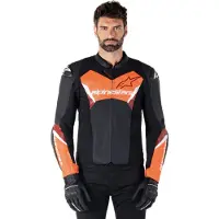 Alpinestars Faster V3 Motorrad Lederjacke, schwarz/neon-rot, 58
