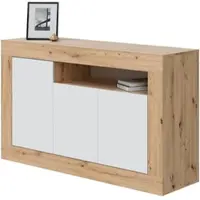 Dmora Highboard Thornton, Modernes Sideboard mit 3 Türen, Wohnzimmer-TV-Ständer-Buffet, 144x42h87 cm, Geknotete Eiche und Weiß