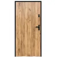 Vente-unique Eingangstür aus massivem Stahl - H 207 x B 100 cm - Eiche-Effekt - Druck links - AGUEDA