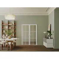 Vente-unique Reversibler Doppelflügel-Türblock aus Aluminium und Sicherheitsglas – 2 x H204 x B93 cm – Weiß – SEROTO