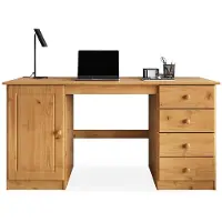 Idimex Schreibtisch MANAGER aus Massivholz, 145 x 73 x 54 cm, Eiche Finish - Schreibtisch aus Kiefernholz mit 4 Schubladen und 1 Türfach, Homeoffice Tisch mit viel Stauraum, ideal für Büro und Arbeitszimmer