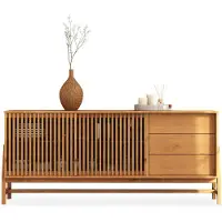 Idimex Sideboard ADAMO 175 cm aus Massivholz, Eiche Finish - Kommode mit 2 Lamellen-Schiebetüren und 3 Schubkästen, Wohnzimmer Möbel mit großem Stauraum, Anrichte mit verstellbarem Einlegeboden