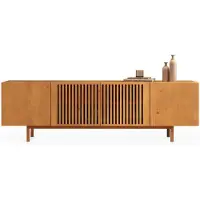 Idimex Lowboard LINN, 180 cm aus Massivholz, Eiche Finish - TV Lowboard mit Lamellentüren, TV Schrank aus Kiefernholz, Sideboard für Wohnzimmer und Flur, niedrige Kommode mit Stauraum.