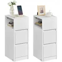 Vasagle Nachttisch Weiß, 65 cm hoch, Modernes Design, MDF, 2 Schubladen