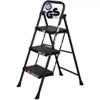 Proregal Profi-Trittleiter klappbar 3 geriffelte Stufen aus Kunststoff 106x48x70cm Traglast 150kg Stahl Schwarz Klapptritt Klappleiter Haushaltsleiter