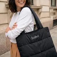Yoursurprise Personalisierte Puffer Bag - Gesteppte Shopper-Tasche - Schwarz