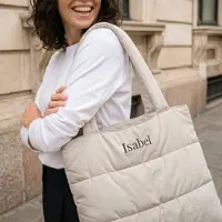 Yoursurprise Personalisierte Puffer Bag - Gesteppte Shopper-Tasche - Beige