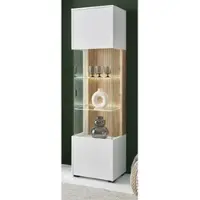 Furn.Design VITRINE weiß matt, Eiche 48 x 180 cm, Glasvitrine mit 5 Fächern und Soft-Close