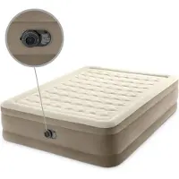 Intex Luftbett - 2 Personen - 152 x 203 x 46 cm - Beige - Mit eingebauter Pumpe, Spannbettlaken Anthrazit en Reperaturset