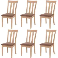 MCW 6er-Set Esszimmerstuhl MCW-G46, Küchenstuhl Stuhl, Stoff/Textil Massiv-Holz naturfarbenes Gestell, braun