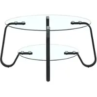 OKWISH Runder Couchtisch mit zwei Tischplatten aus gehärtetem Glas, Sofatisch mit Metallbeinen, Beistelltisch,Schwarz