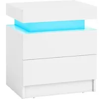 Costway Nachttisch LED mit 2 Schubladen 45 x 35 x 52cm Weiß