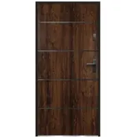 Vente-unique Eingangstür aus Stahl, voll und Edelstahl H207 x B100 cm dunkel natur - Stärke 55 mm - DIN links - NAXARA