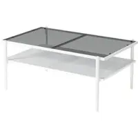 OKWISH Couchtisch Beistelltisch Gehärtetes Glas Modernes Design Metallbeine Stauraum Wohnzimmertisch MDF Grau+Weiß