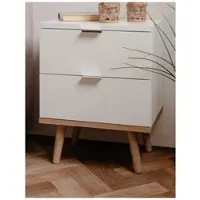 Furn.Design Nachttisch weiß matt, Eiche Sonoma massiv 40 cm, Nachtkommode mit 2 Schubladen | Gr.: onesize