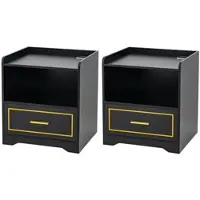 Costway 2er Set Nachttisch mit Led Licht Schwarz