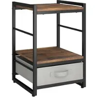 Costway Nachttisch mit Stoffschublade, Beistelltisch im Industrial-Stil mit offenem Stauraum, 40 x 40 x 60 cm, rustikales Braun