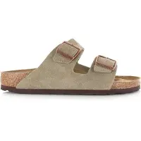 Birkenstock für Damen. 51463 Leder-Sandalen Arizona Leve (Schmale Passform) taupe (41), Wohnung, Wildleder, Keine, Lässig