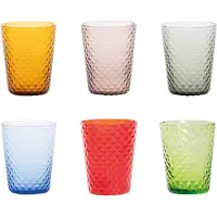 Zafferano 6er-Set Trinkgläser aus der Isolano-Kollektion, mundgeblasen, mit Diamantstruktur, verschiedene Farben, elegantes Geschirr