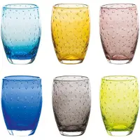 Zafferano 6er-Set Bolicante-Gläser aus mundgeblasenem Muranoglas, Blasenmuster, verschiedene Farben, spülmaschinenfest (60 °C) - Premium