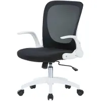 Dmora Bürostuhl Dnuciar, Chefsessel aus Mesh mit Armlehnen, Ergonomischer Sitz mit klappbaren Armlehnen, 60x59h86/96 cm, Schwarz und Weiß