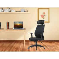 Dmora Bürostuhl Dapril, Präsidentensessel mit Armlehnen und Kopfstütze, Ergonomischer Bürostuhl, 63x62h117/126 cm, Schwarz
