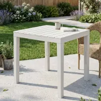 Dmora Gartentisch Daquilan, Quadratischer GartenRegal, feststehender Tisch für den Innen- und Außenbereich, 100 % Italy, 78x78h72 cm, Weiß