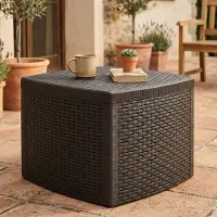 Dmora Gartentischchen Faenza, Mehrzweck-Containertisch, niedriger Tisch mit Rattan-Effekt, 100% Italy, 53x53h40 cm, Anthrazit