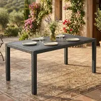 Dmora Gartentisch Dfelic, Feststehender rechteckiger Tisch, Mehrzweck-Gartentisch in Rattan-Optik, 100 % Italy, 138x78h72 cm, Anthrazit