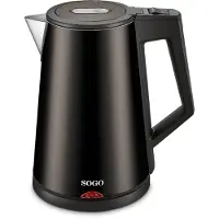 Sogo KET-SS-7705, 1,7 l, Schwarz, Kunststoff, Edelstahl, Drahtlos