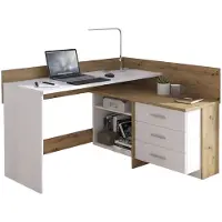 Dmora Schreibtisch Hudson 130x111,6x82h cm Weiß 3 Schubladen Eck