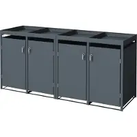 ML-Design Mülltonnenbox 4er mit Pflanzdach für 4 Mülltonnen, 240L 264x80x124cm Anthrazit, Stahl, wetterfest/abschließbar
