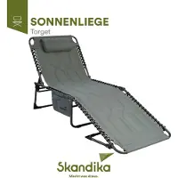 Skandika Sonnenliege Torget | Klappbare Campingliege, gepolstert, 5-Fach verstellbares Kopfteil, Seitentasche, bis 150 kg, wasserabweisend