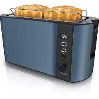 Arendo - Edelstahl Toaster Langschlitz 4 Scheiben - Defrost Funktion - wärmeisolierendes Gehäuse - mit integrierten Brötchenaufsatz - Krümelschublade - Display mit Restzeitanzeige - Admiral Blau