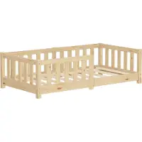 ML-Design Kinderbett 70x140 cm Natur Bodenbett für Kinder mit Lattenrost und Rausfallschutz Jugendbett aus massivem Kiefernholz Bettgestell Babybett
