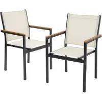 ML-Design Gartenstühle 2er Set mit Armlehnen Beige Balkonstuhl aus Textilene mit Aluminiumgestell wetterfest stapelbar für Garten Balkon Terrasse