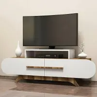 Dmora Fernsehschrank Dkastano, Ständer für Wohnzimmerfernseher, Niedriges Wohnzimmer-Sideboard, TV-Ständerbasis, 145x37h50 cm, Walnuss und Weiß