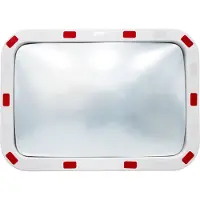 ECD-Germany Verkehrsspiegel rechteckig 40x60 cm Reflektoren weiß-rot und Halterung, ABS-Kunststoff, wetterfest