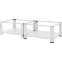 ML-Design Doppel Waschmaschinen Untergestell mit 2 Ablagen, Weiß, 128x54 cm, bis 150kg, Stahl, Waschmaschinensockel, Doppeluntergestell Doppelpodest