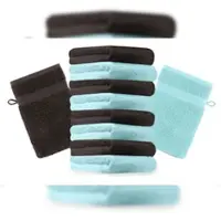 Betz 10 Stück Waschhandschuhe PREMIUM 100% Baumwolle Waschlappen Set 16x21 cm Farbe dunkelbraun und türkis