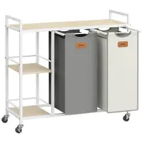 Helloshop26 Wäschekorb - - 2 Fächer - 100 Liter - 4 Rollen - 3 Regale