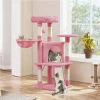 Yaheetech Kratzbaum Kleine Katzenbaum Katzenkratzbaum mit Katzenhöhle Kratzbrett Stabil Katzenhaus für Katzen, Hellrosa