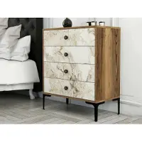 Dmora Kommode Daceitun, Mehrzweckkommode, Schlafzimmerkommode, Schrank mit Schubladen, 76x40h91 cm, Nussbaum und Weißer Marmor