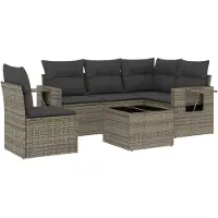 vidaXL 6-tlg. Garten-Sofagarnitur mit Kissen Grau Poly Rattan
