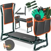 Kesser 2 in 1 XXL Kniebank für Gartenarbeit Gepolstert Sitzunterlage Eva-Schaumkissen Gartenhocker Klappbar Inkl. 2x Werkzeugtasche Gartenbank Höhenverstellbar 60 x 50 x 27 cm bis 150 kg