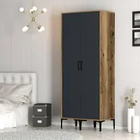 Dmora Kleiderschrank 2 Türen Dbonanse, Schlafzimmermöbel, Schrank, Garderobe, 80x201h48 cm, Walnuss und Anthrazit