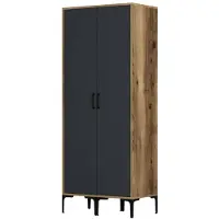 Dmora Kleiderschrank 2 Türen Dbonanse, Schlafzimmermöbel, Schrank, Garderobe, 80x201h48 cm, Walnuss und Anthrazit